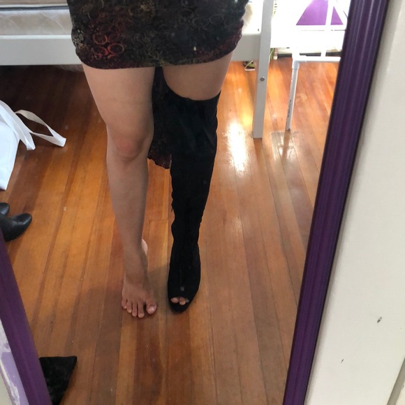 Thigh High Fabric Open Toe Boots - Picture 8 of 11